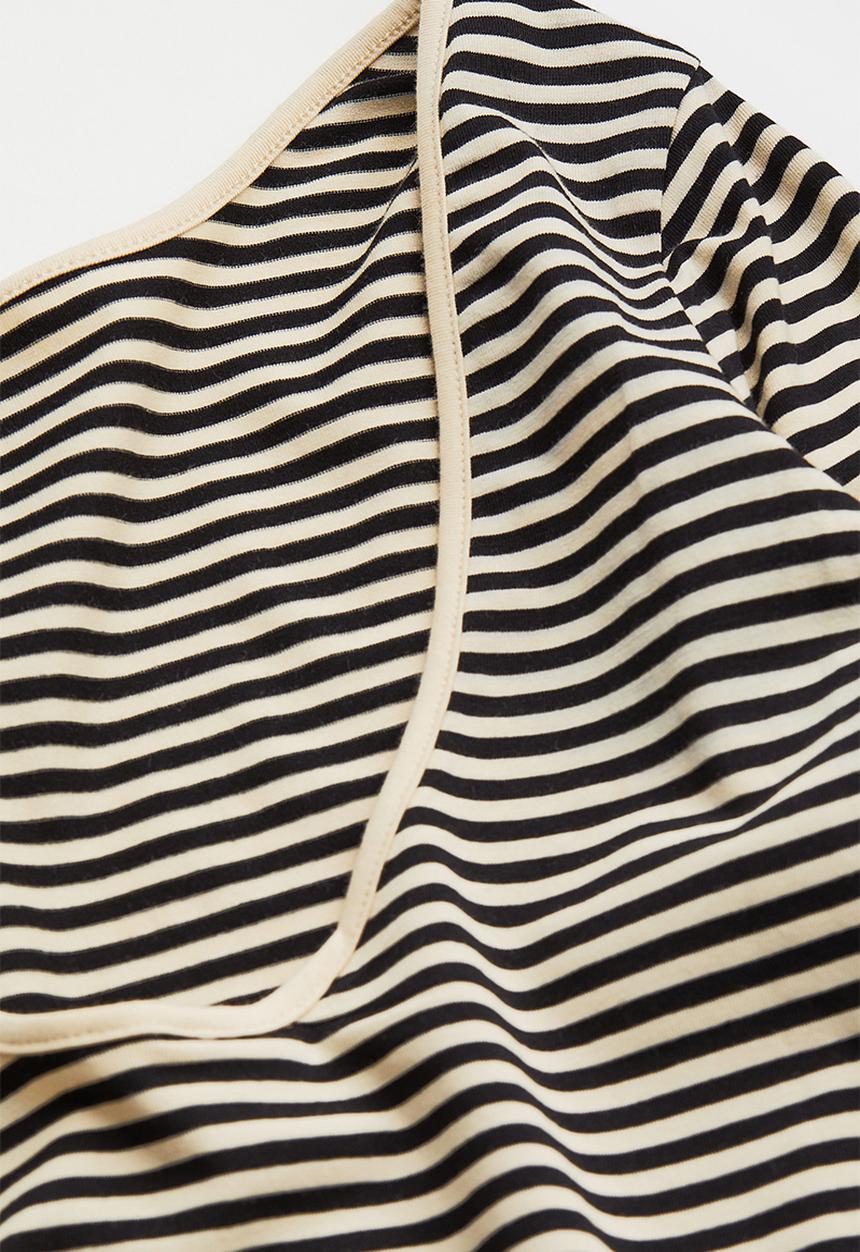 H&M - Low-backed jersey top - light beige/black striped
