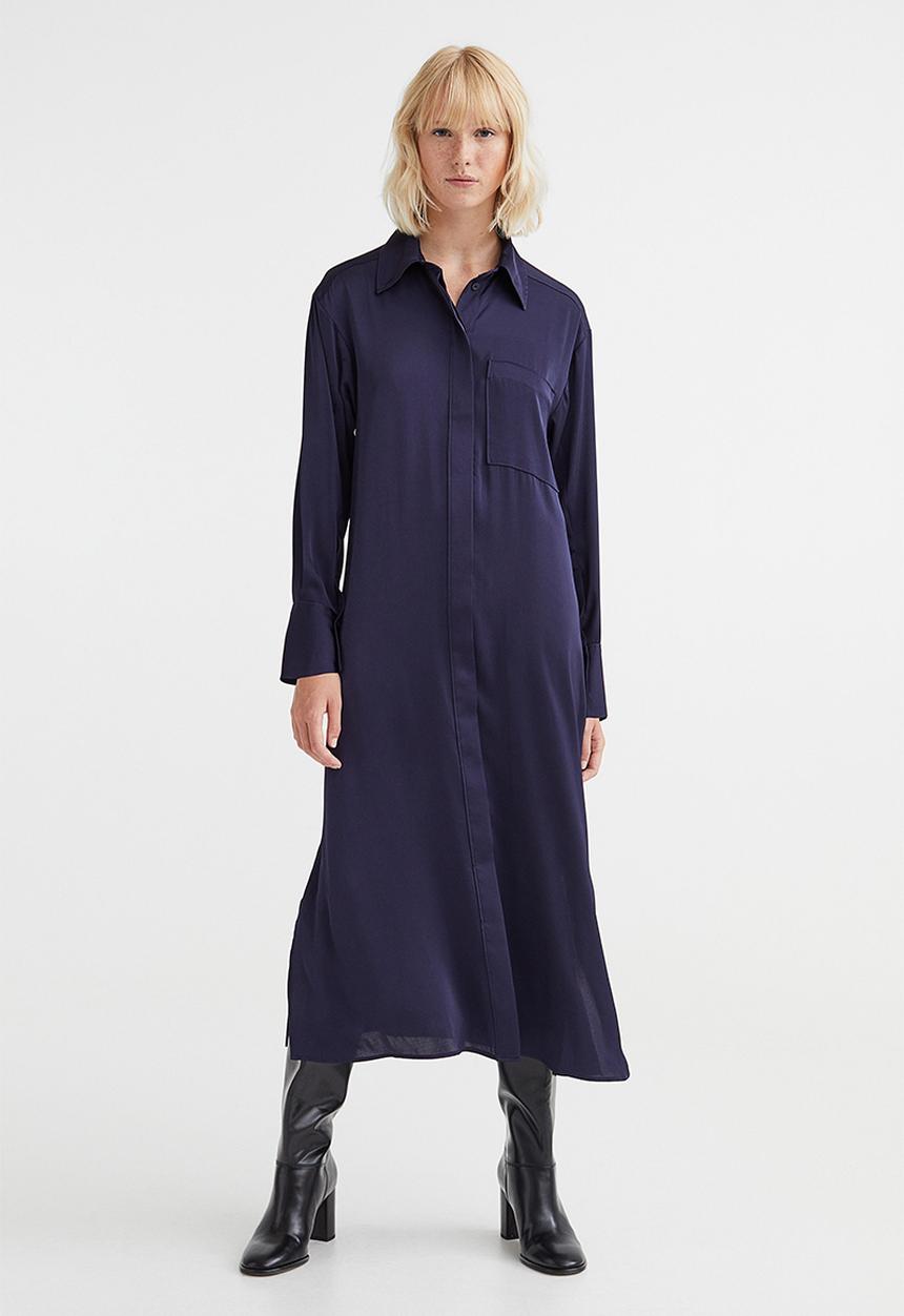 H&M - Tie-belt shirt dress - dark blue