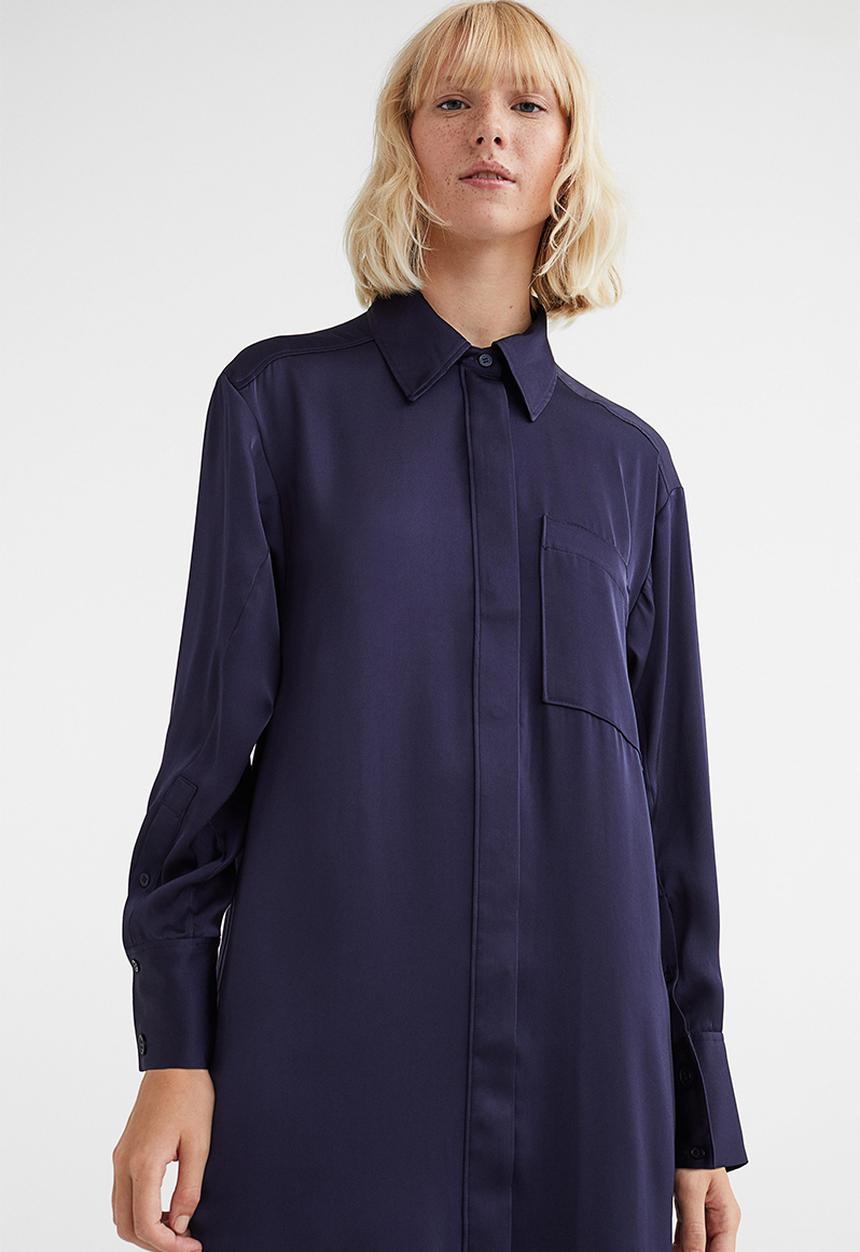 H&M - Tie-belt shirt dress - dark blue