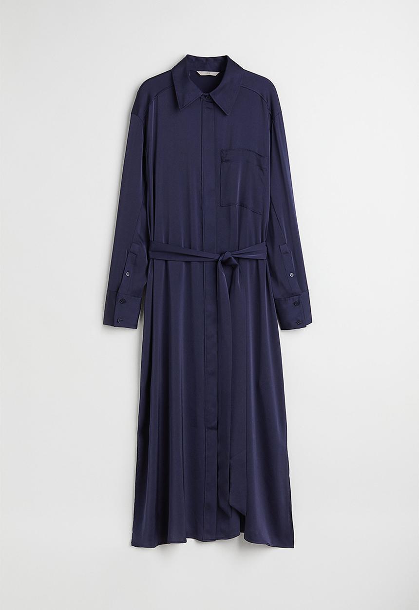 H&M - Tie-belt shirt dress - dark blue