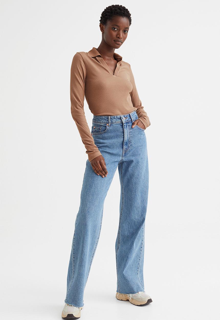 H&M - Collared modal-blend ribbed top - beige