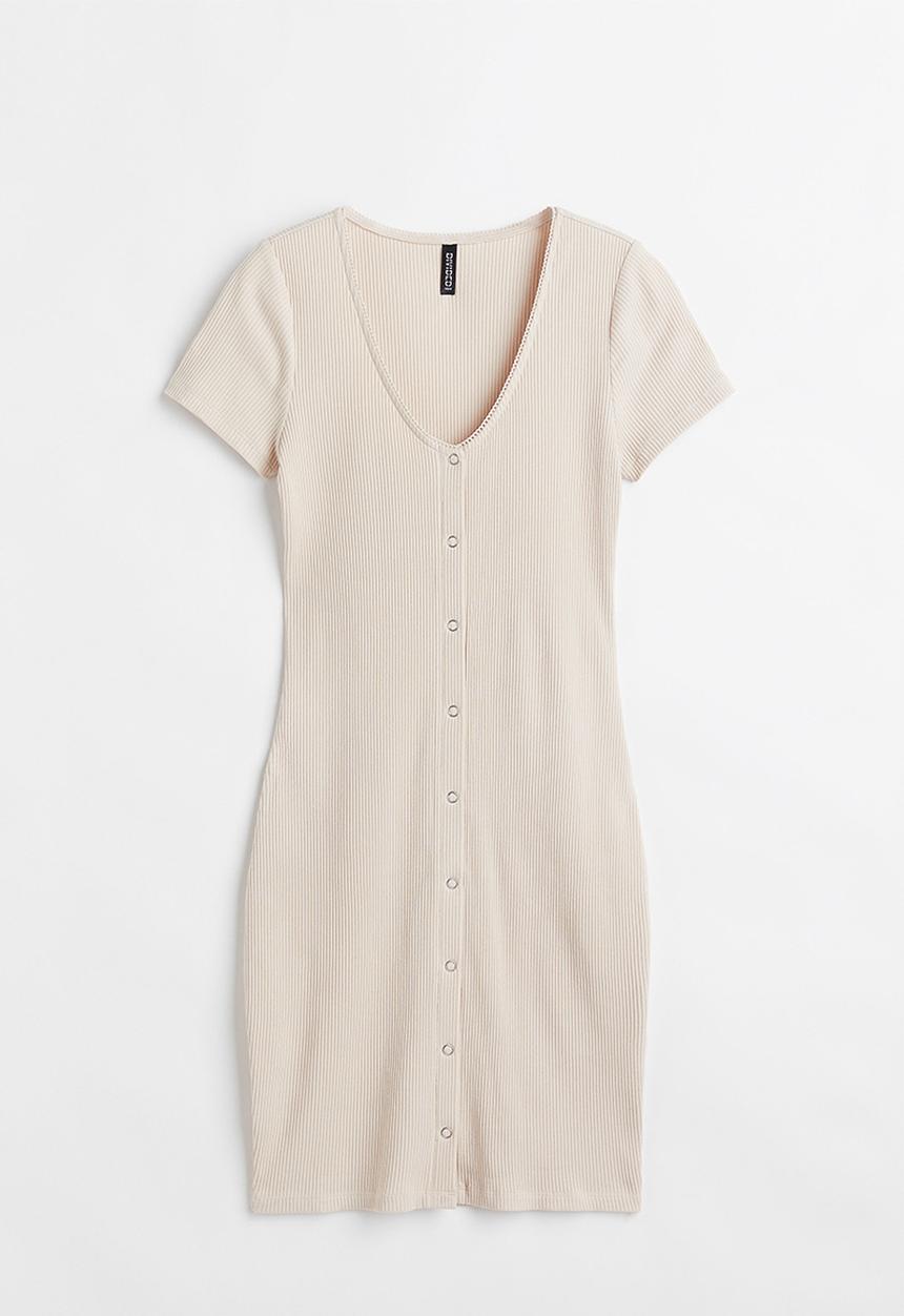 H&M - Ribbed jersey bodycon dress - light beige