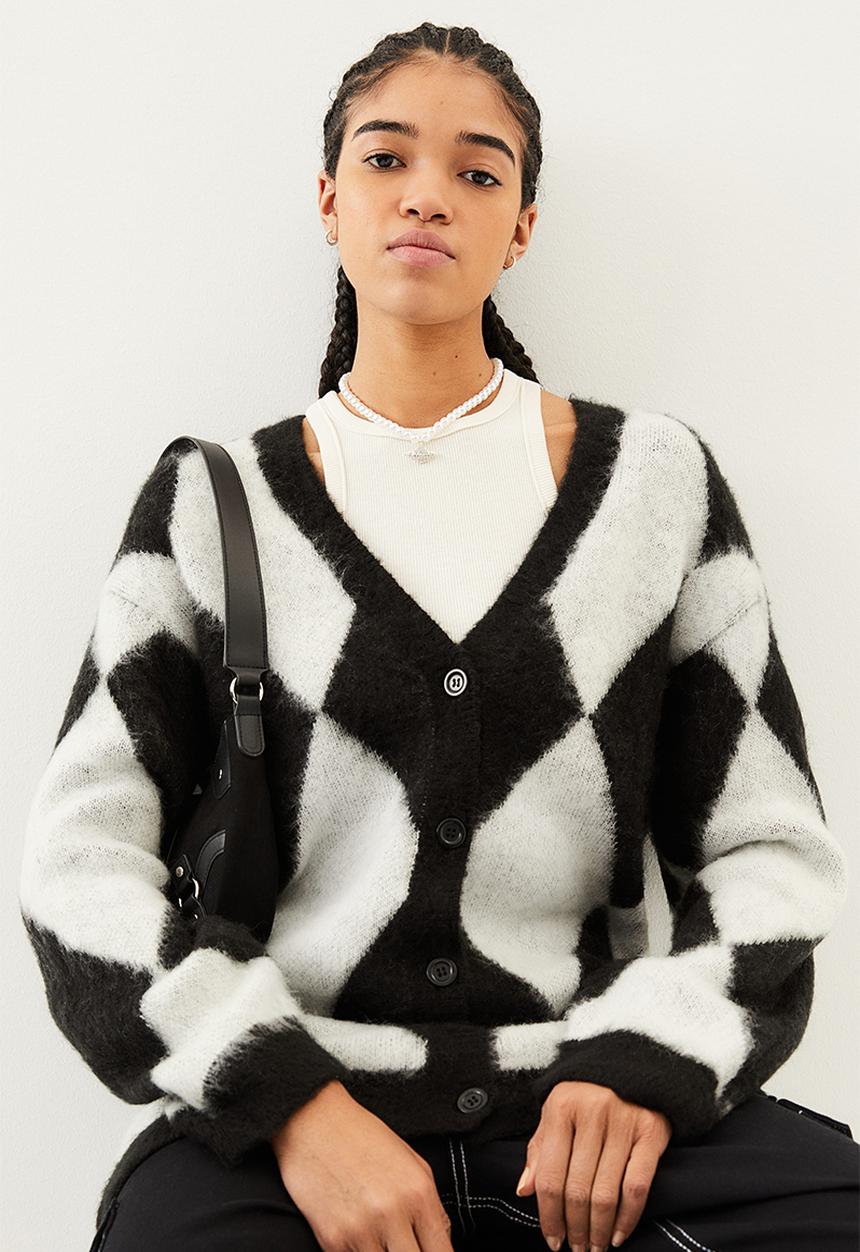 H&M - Harlequin-patterned cardigan -  black/harlequin-patterned