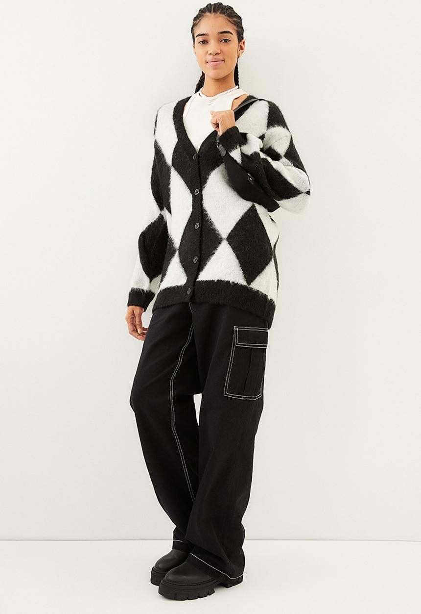 H&M - Harlequin-patterned cardigan -  black/harlequin-patterned