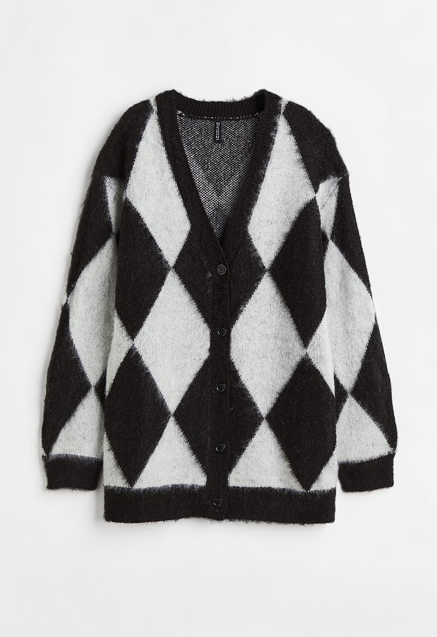 H&M - Harlequin-patterned cardigan -  black/harlequin-patterned