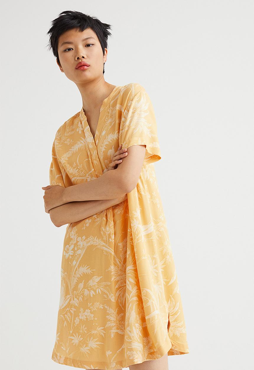 H&M - V-neck tunic - light orange/patterned