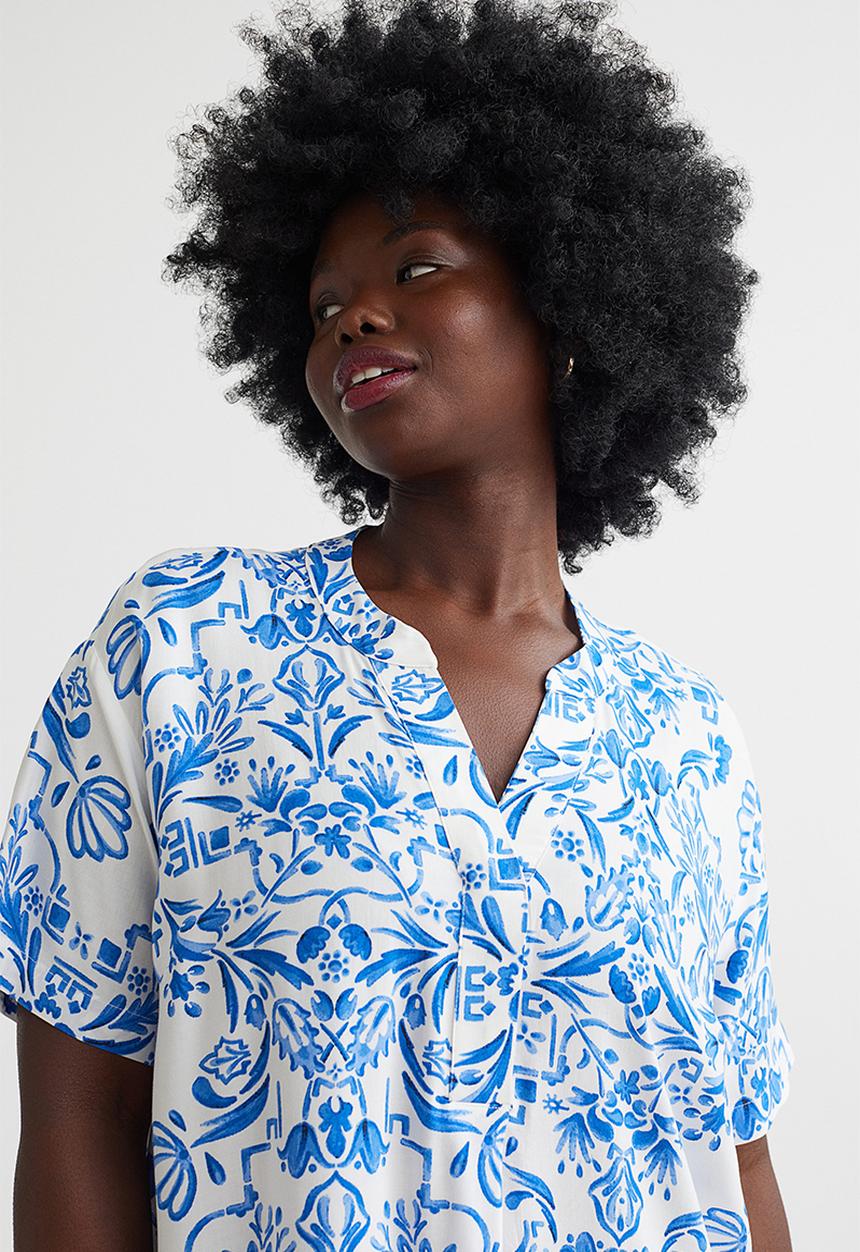 H&M - V-neck tunic - white/blue patterned