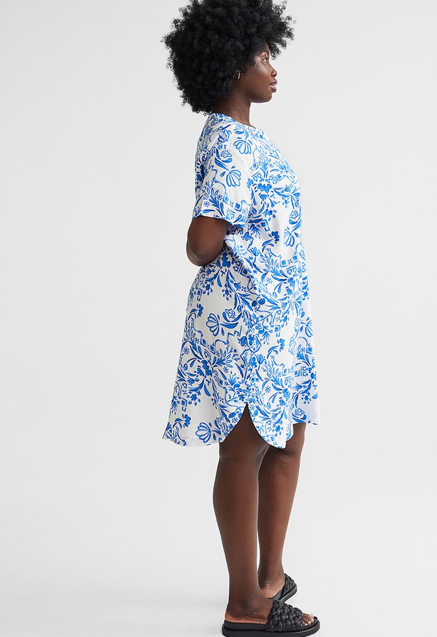 H&M - V-neck tunic - white/blue patterned