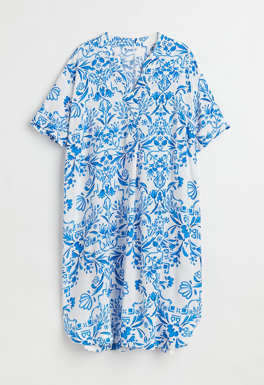 H&M - V-neck tunic - white/blue patterned