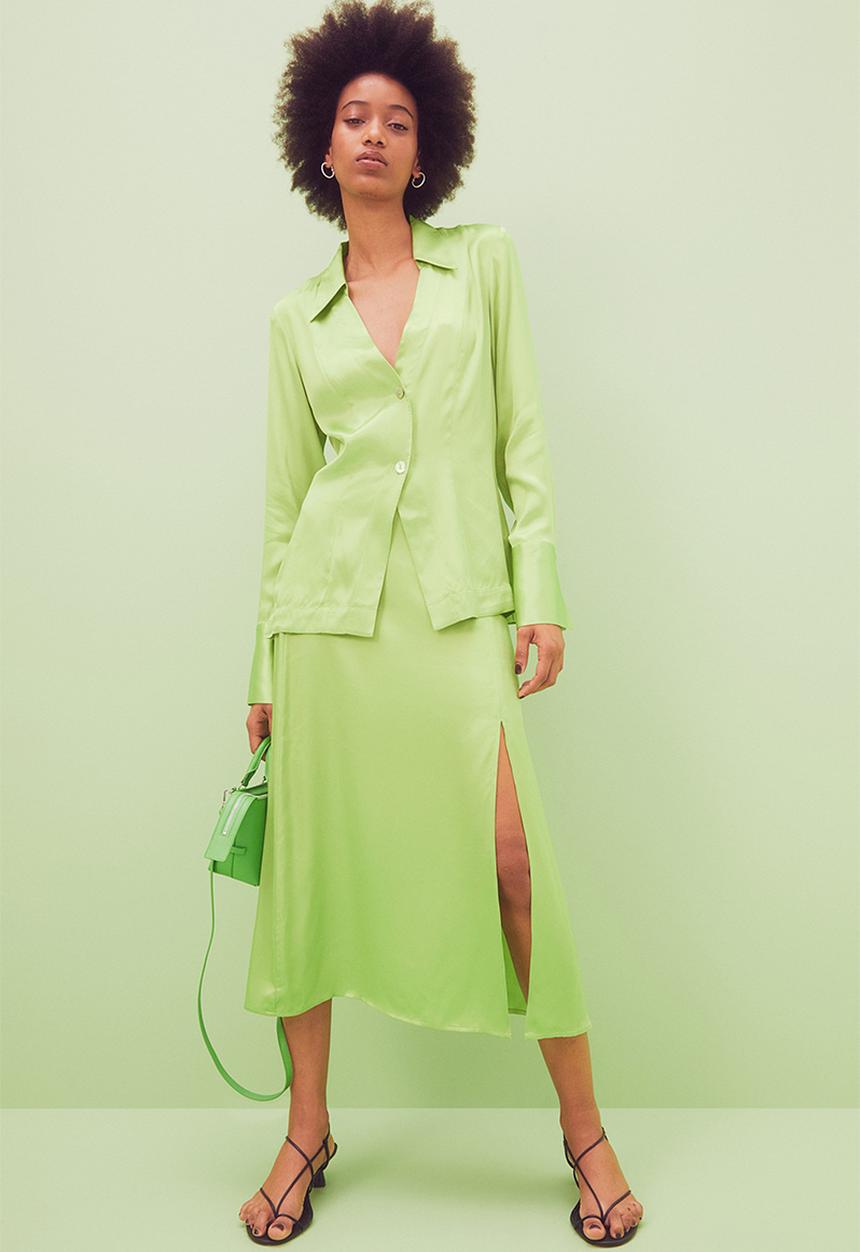 H&M - Glossy blouse - lime green
