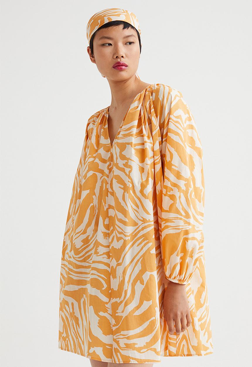 H&M - Cotton a-line dress - orange/zebra print