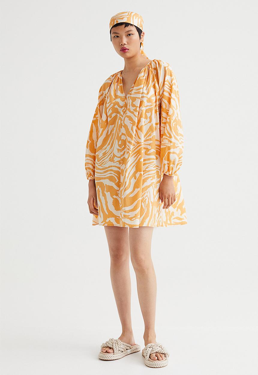 H&M - Cotton a-line dress - orange/zebra print