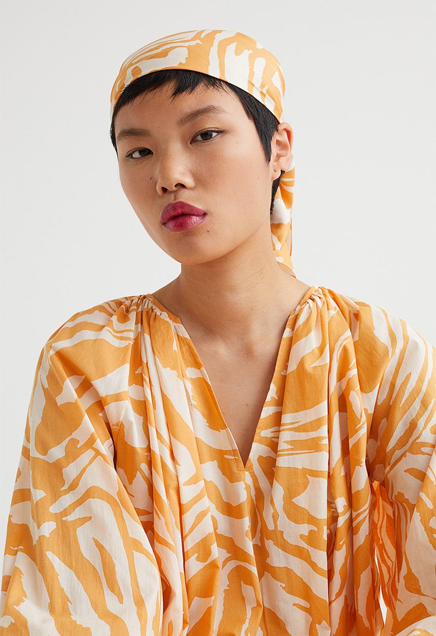 H&M - Cotton a-line dress - orange/zebra print