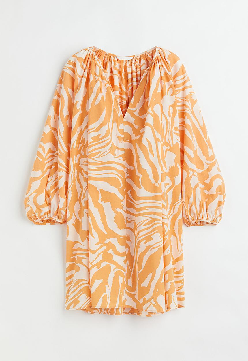 H&M - Cotton a-line dress - orange/zebra print