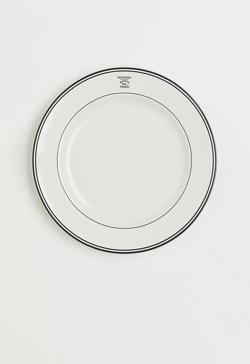 H&M - Large stoneware plate - white/black