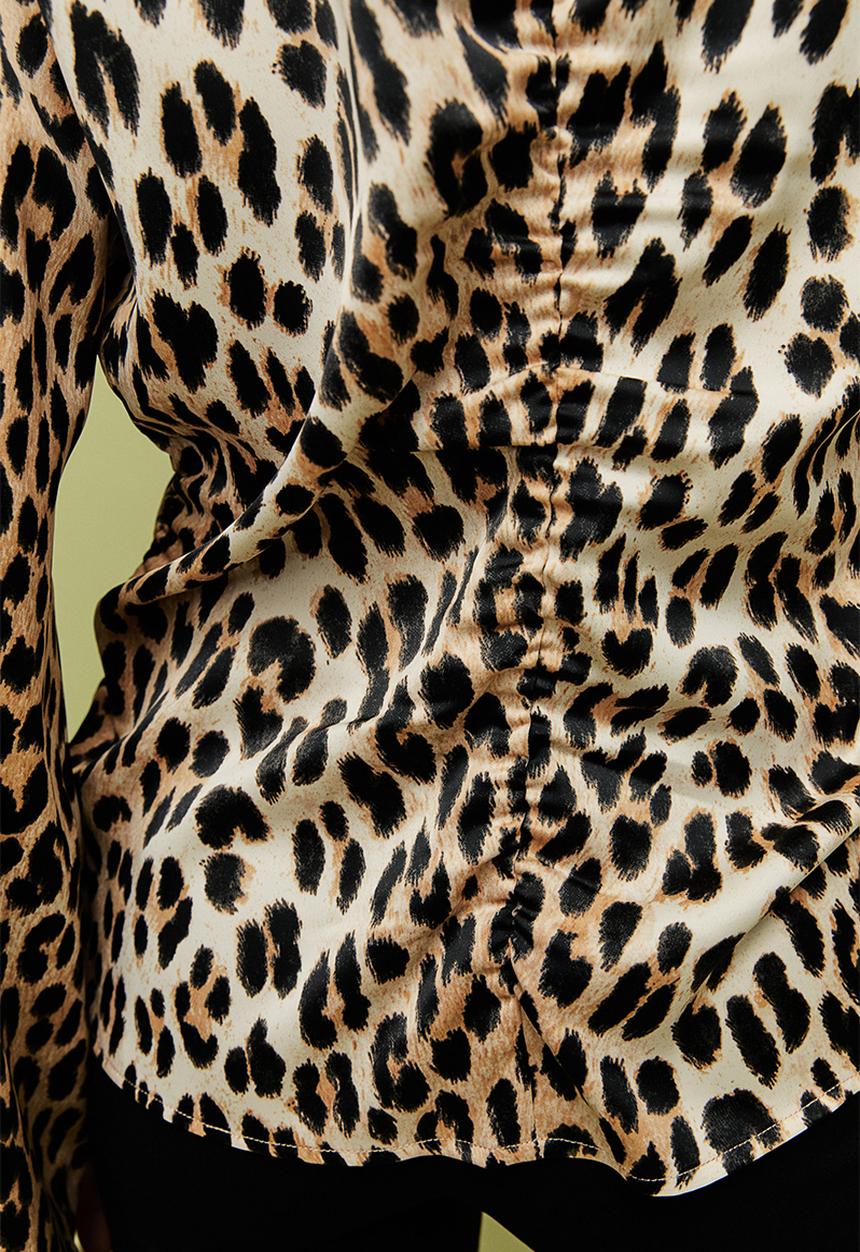 H&M - Gathered blouse - beige/leopard-print