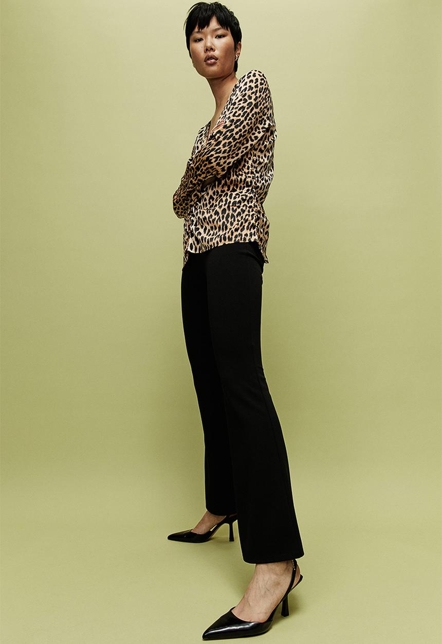 H&M - Gathered blouse - beige/leopard-print
