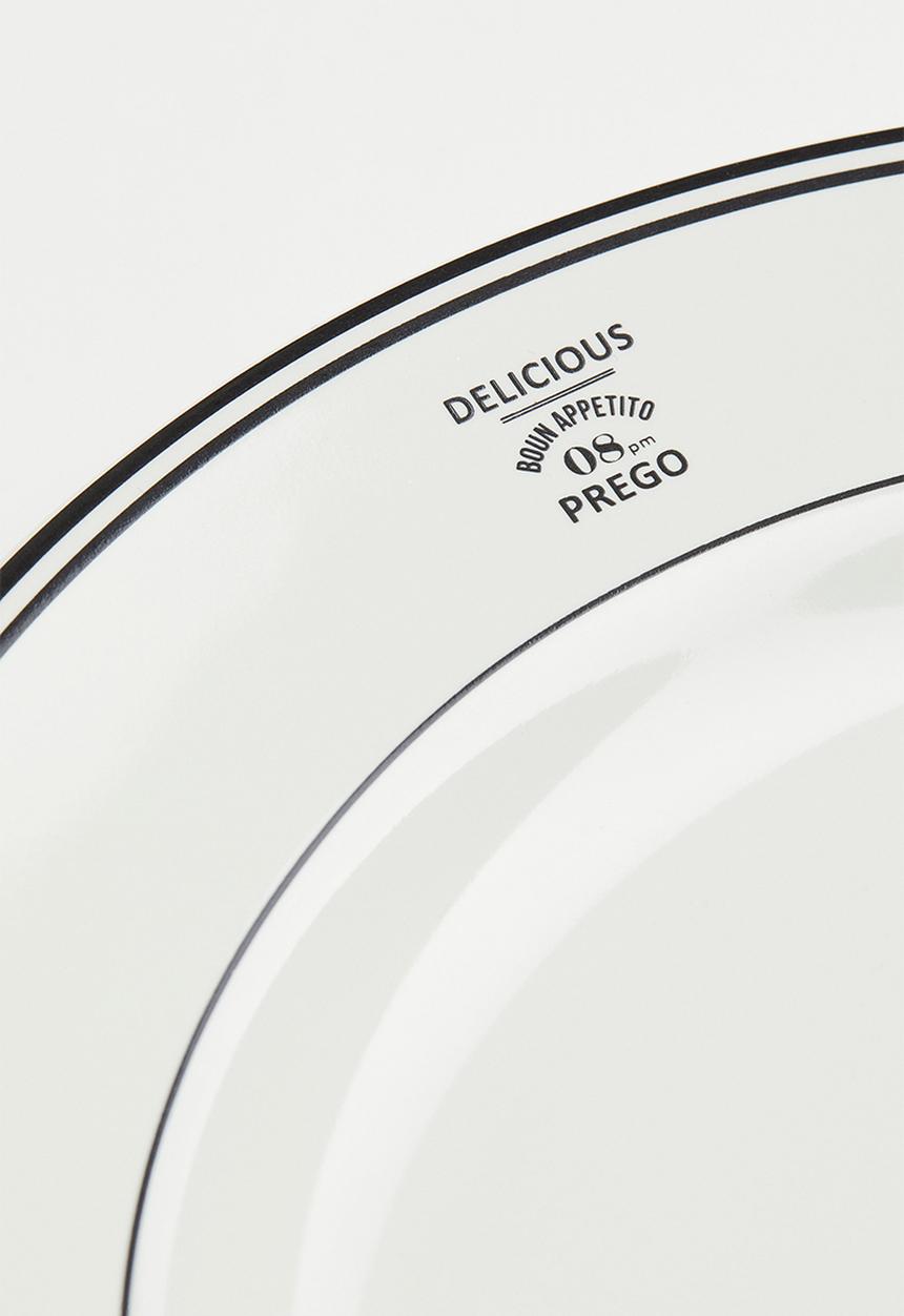 H&M - Large stoneware plate - white/black
