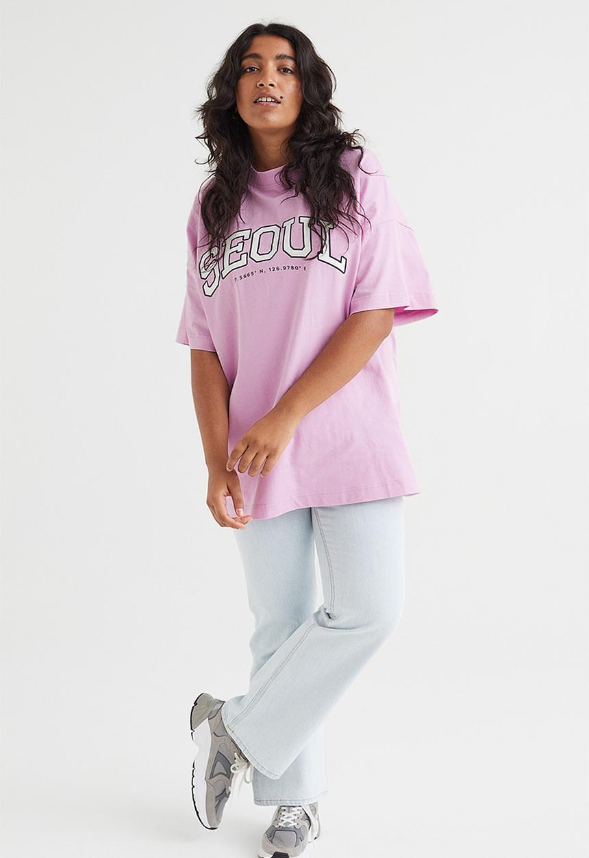 H&M - Oversized T-shirt - light pink/seoul