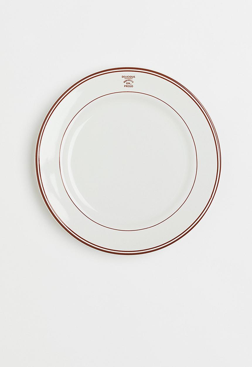 H&M - Stoneware plate - white/brown