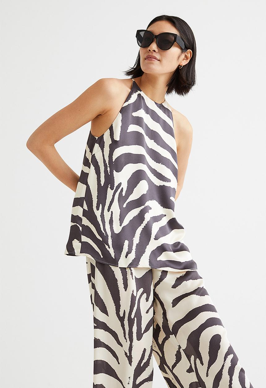 H&M - Satin top - cream/zebra print