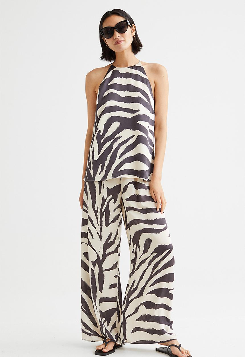 H&M - Satin top - cream/zebra print