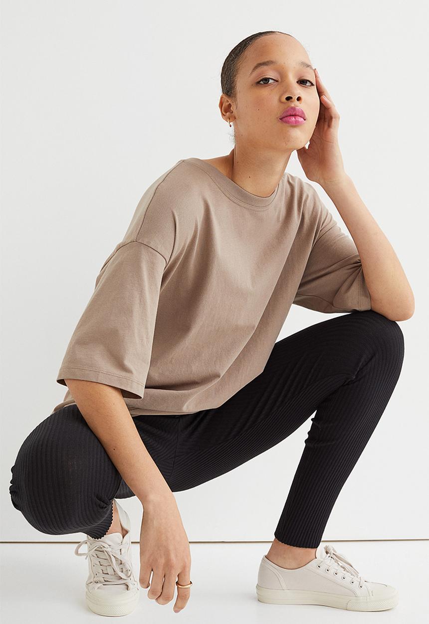 H&M - Ribbed leggings - black