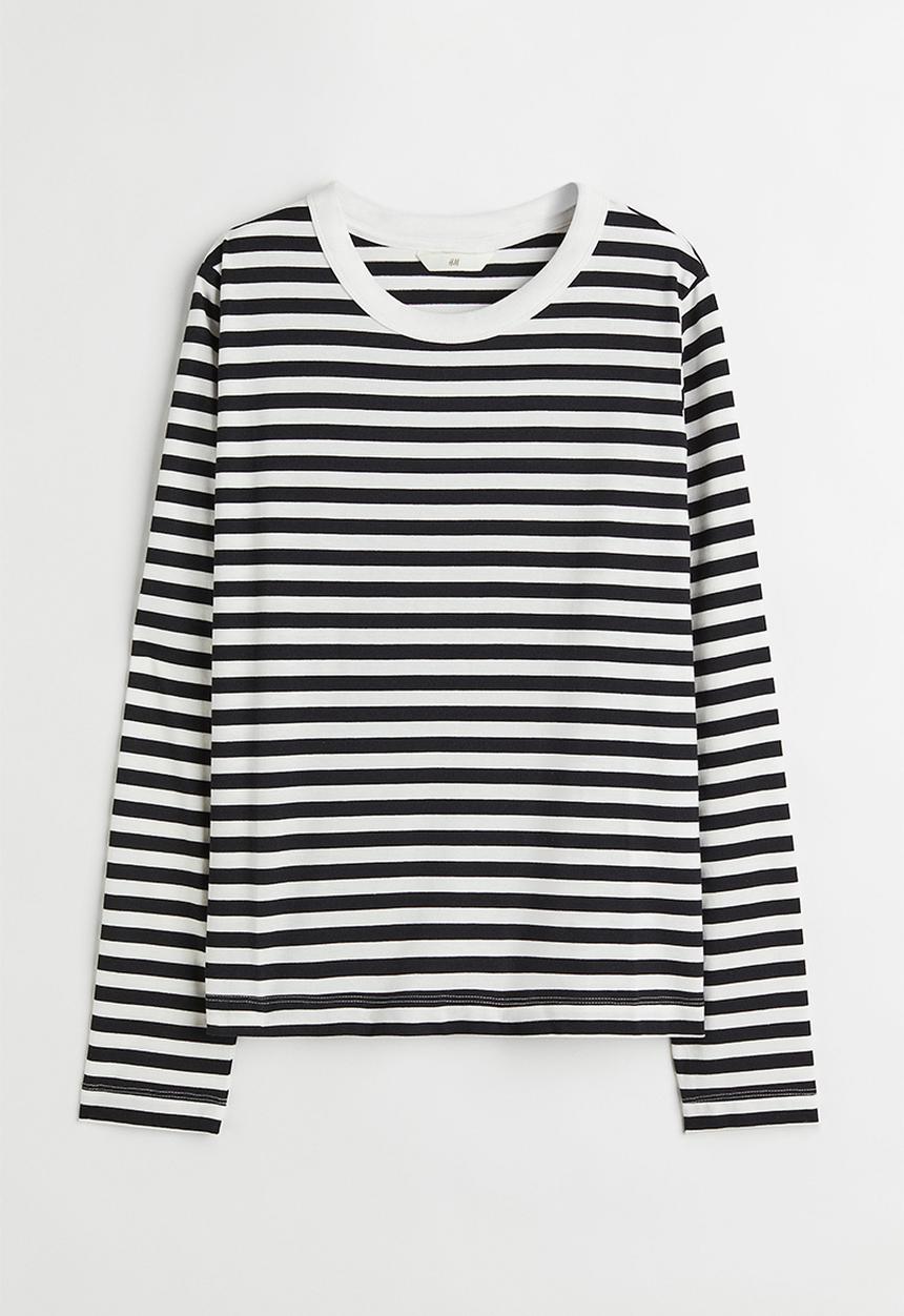 H&M - Cotton jersey top - black/striped