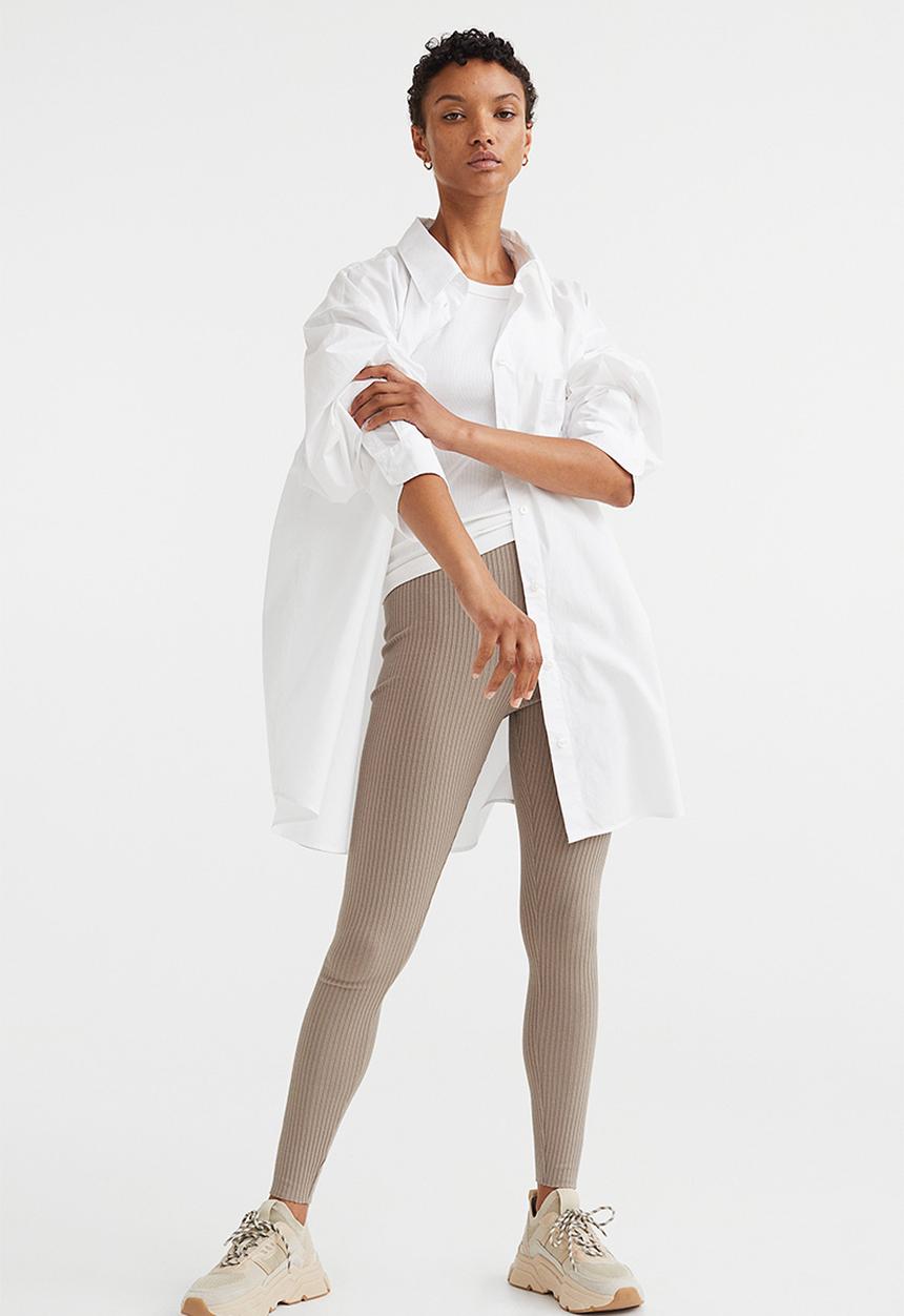 H&M - Ribbed leggings - beige