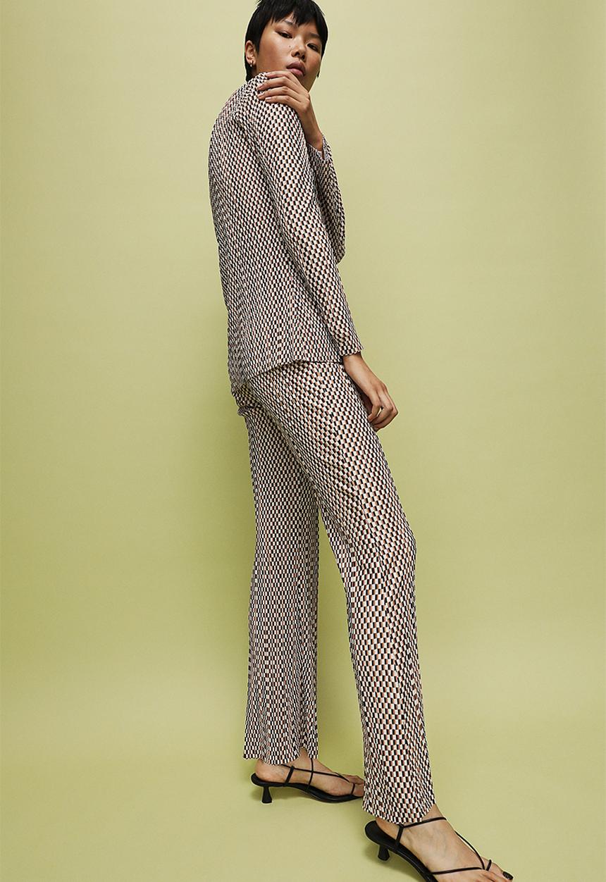 H&M - Flared textured jersey leggings - beige/patterned