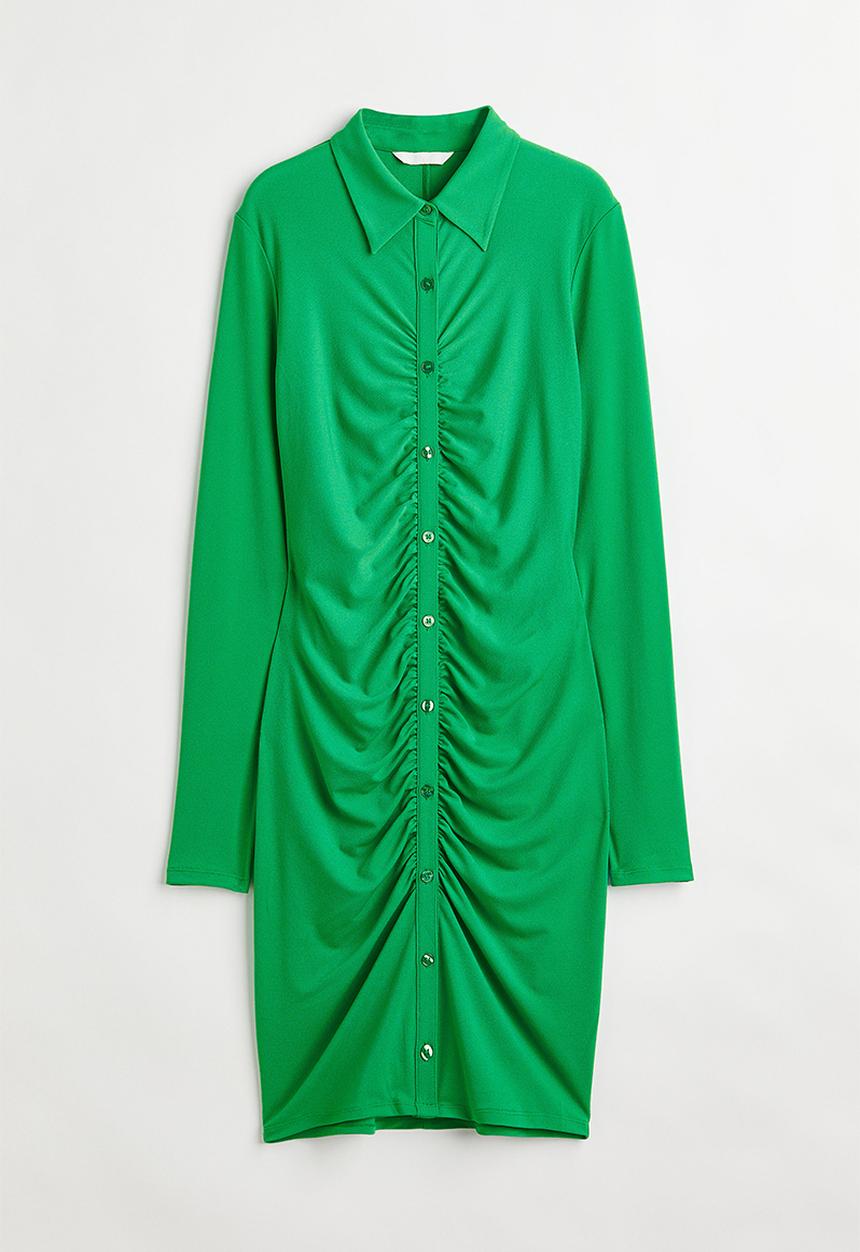 H&M - Button-front shirt dress - green