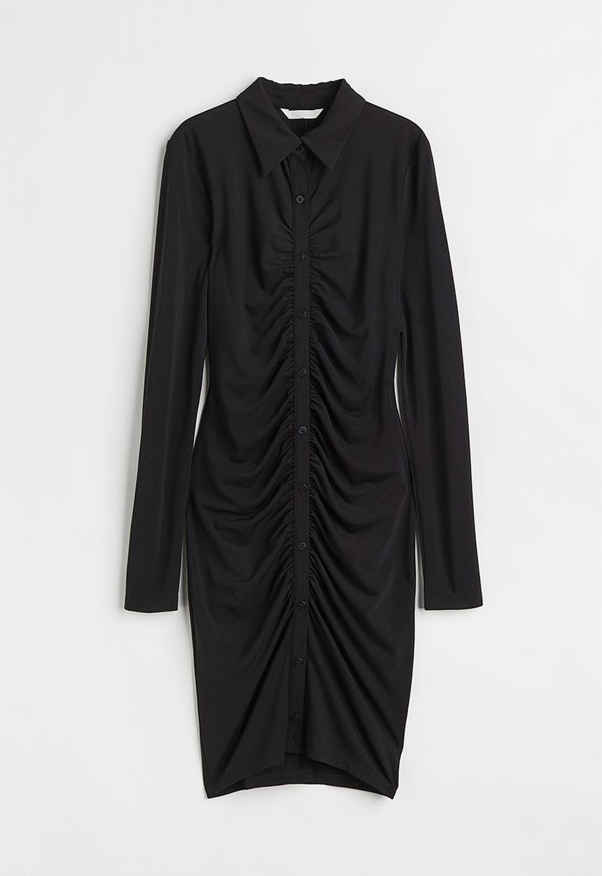H&M - Button-front shirt dress - black