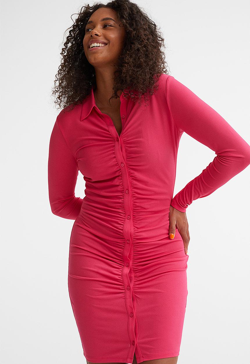 H&M - Button-front shirt dress - cerise