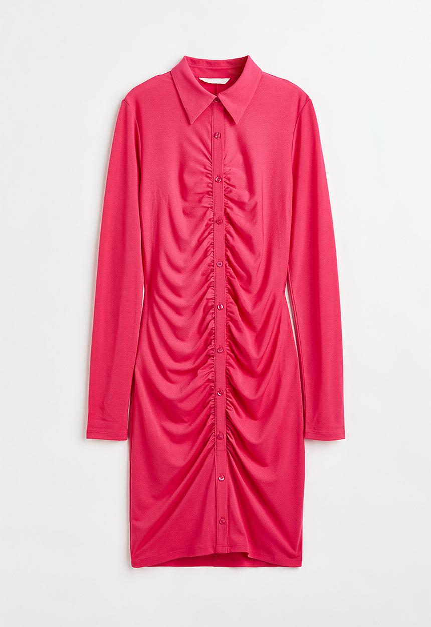 H&M - Button-front shirt dress - cerise