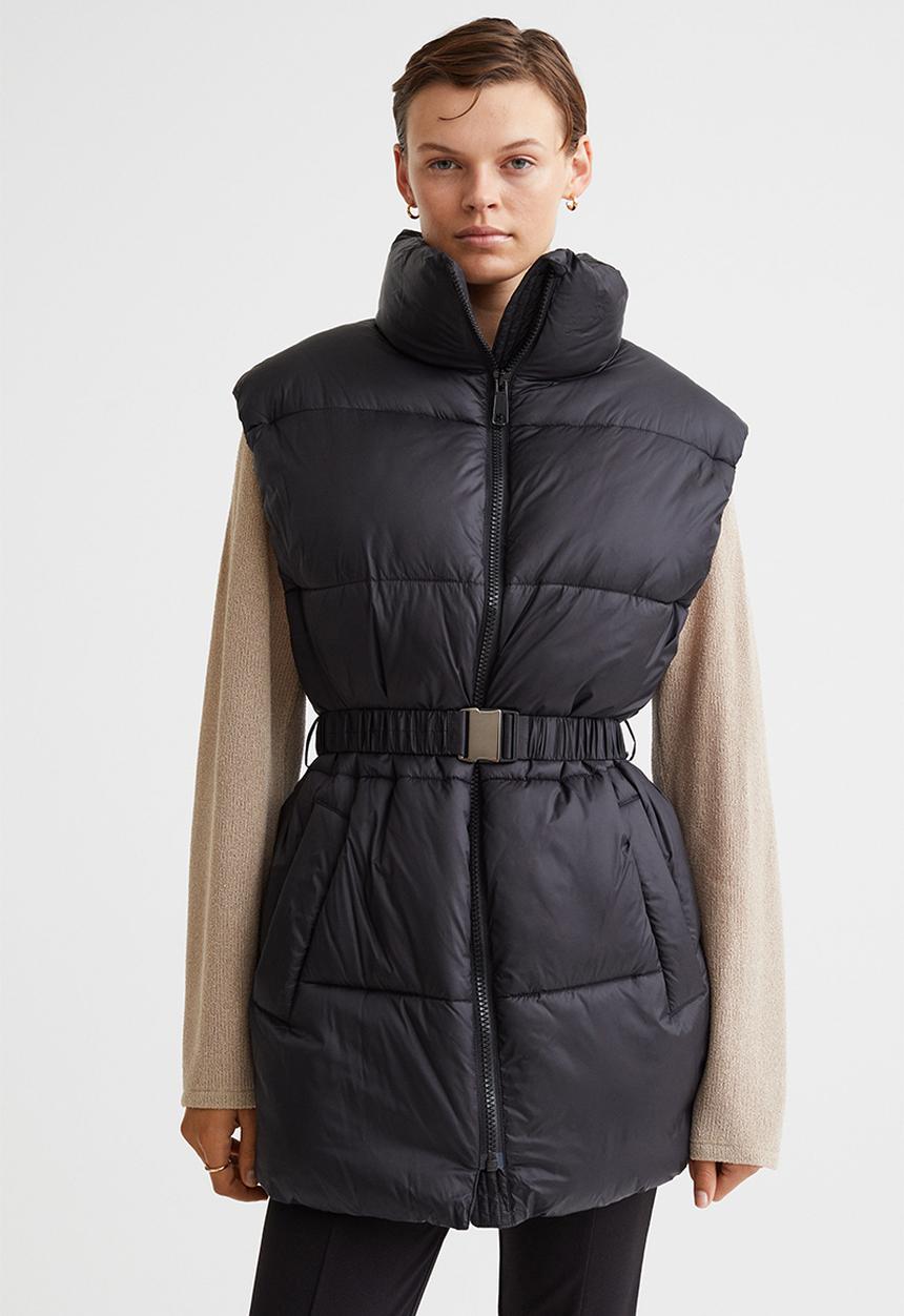H&M - Belted puffer gilet - black