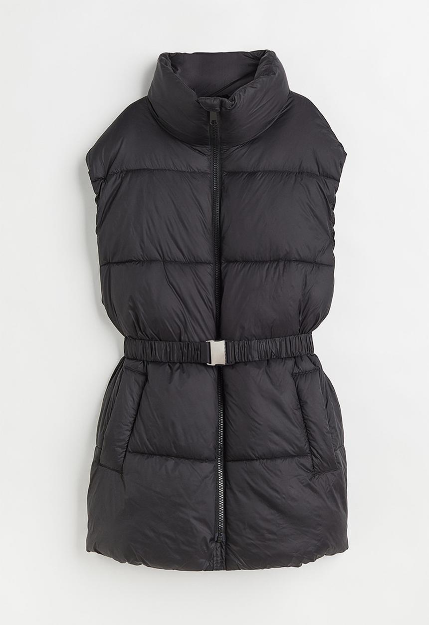 H&M - Belted puffer gilet - black