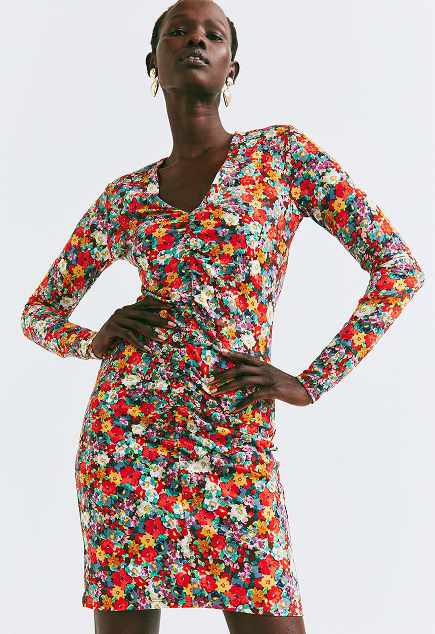 H&M - Gathered dress - red/floral