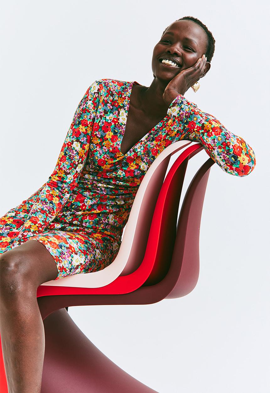 H&M - Gathered dress - red/floral