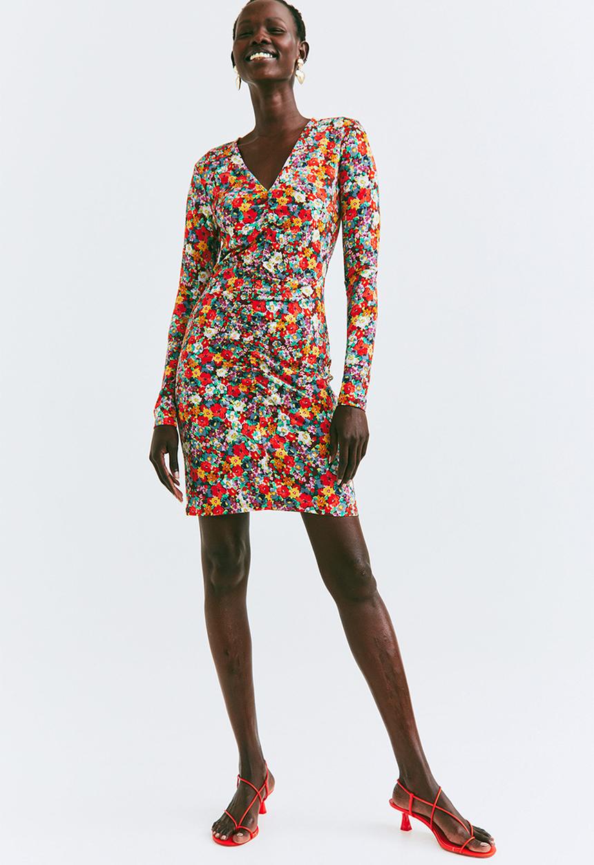 H&M - Gathered dress - red/floral