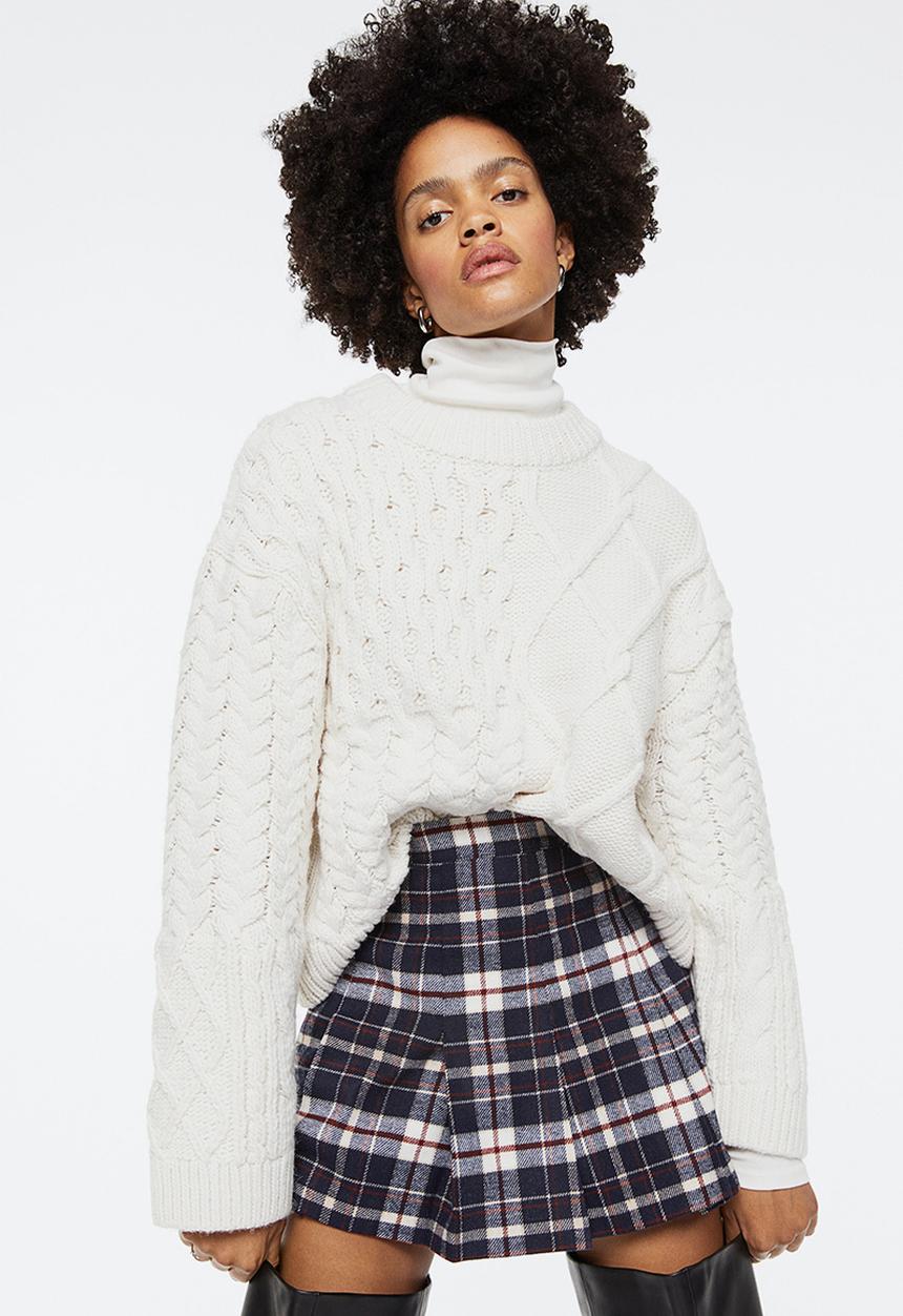 H&M - Pleated mini skirt - navy blue/checked