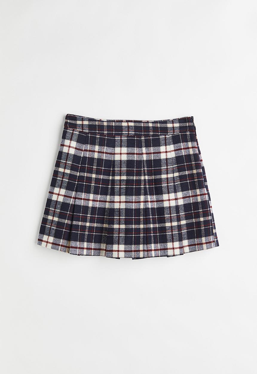 H&M - Pleated mini skirt - navy blue/checked