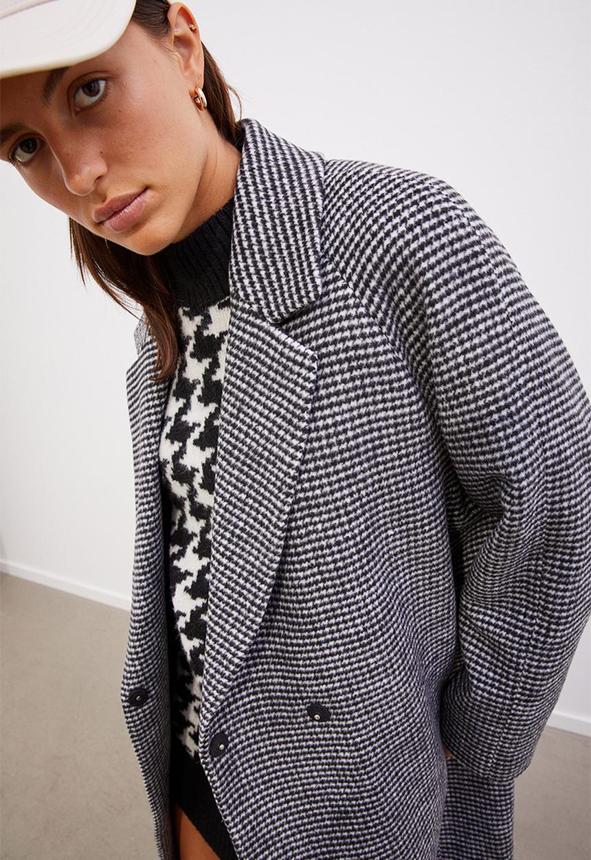 H&M - Double-breasted coat - white/dogtooth-patterned