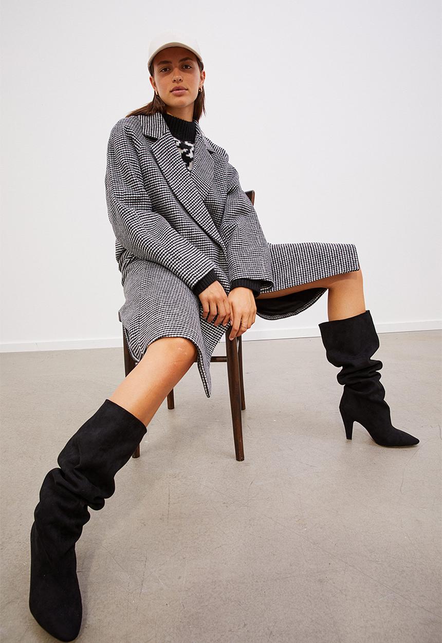 H&M - Double-breasted coat - white/dogtooth-patterned