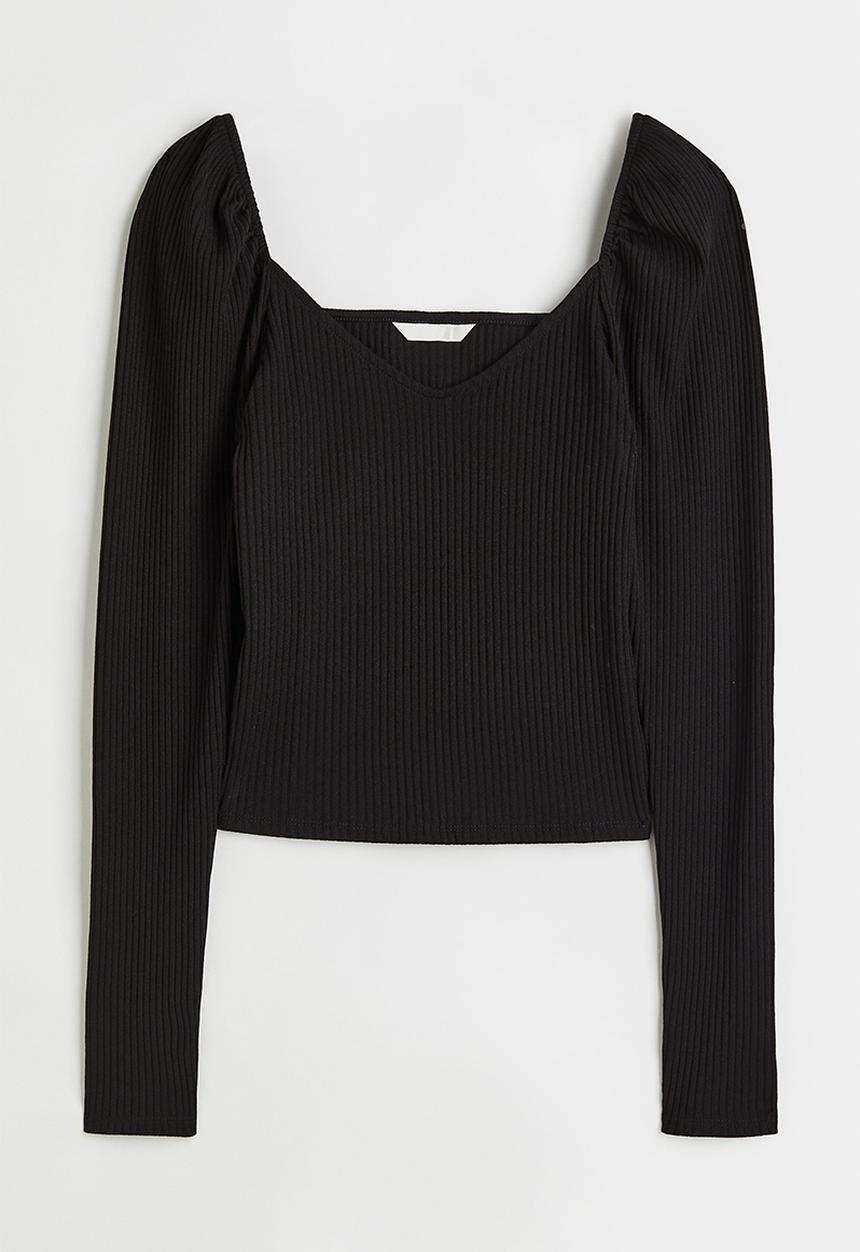 H&M - Ribbed short top - black