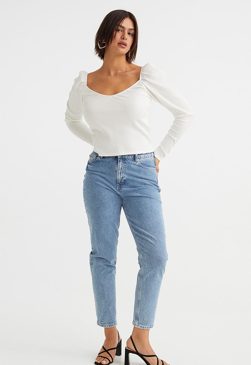 H&M - Ribbed short top - white
