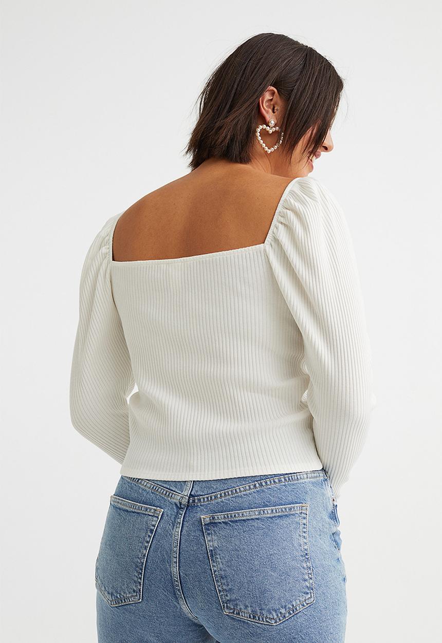 H&M - Ribbed short top - white
