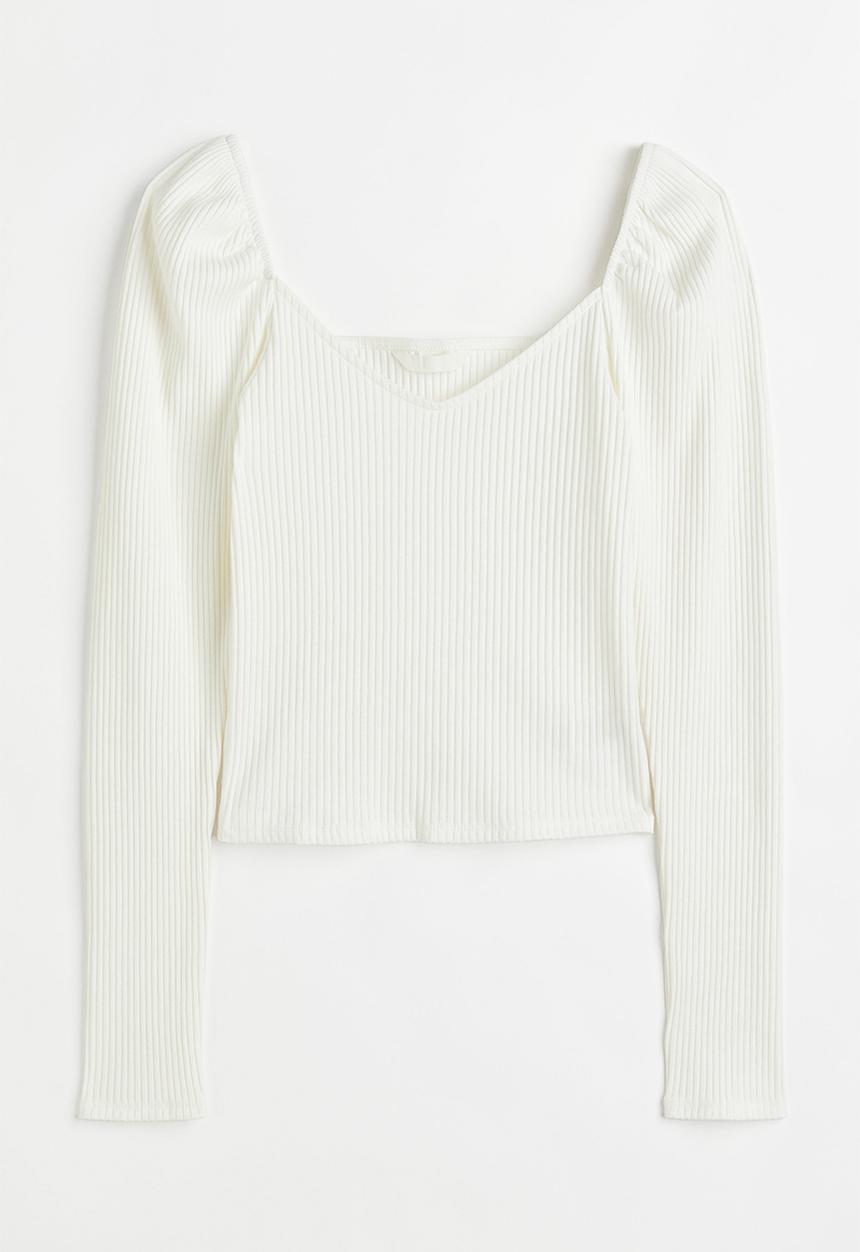 H&M - Ribbed short top - white