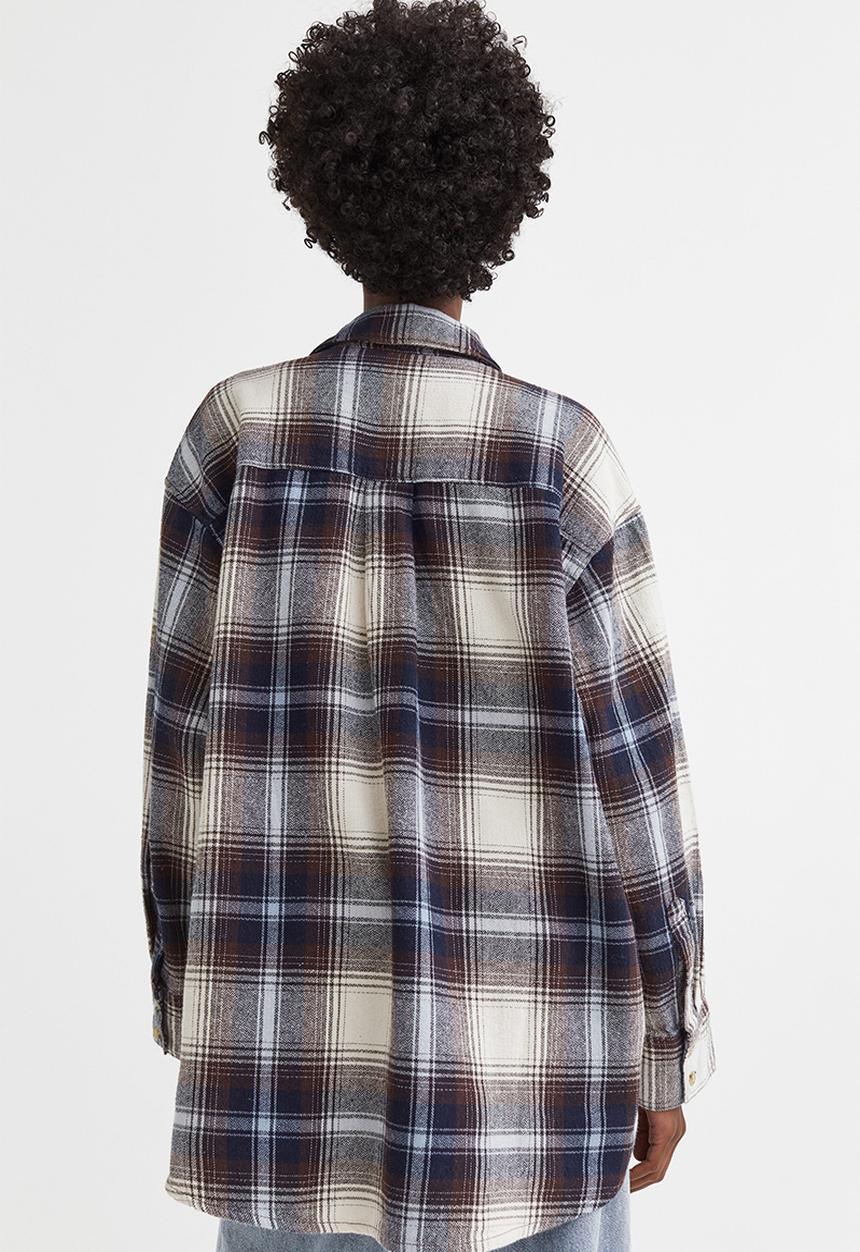H&M - Oversized twill overshirt - dark brown/checked