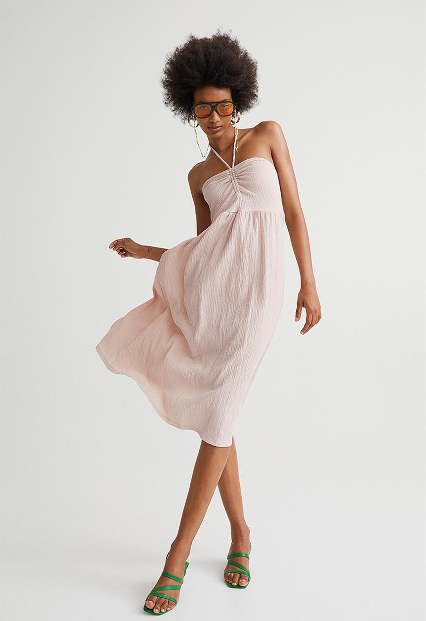 H&M - Crinkled halterneck dress - light beige