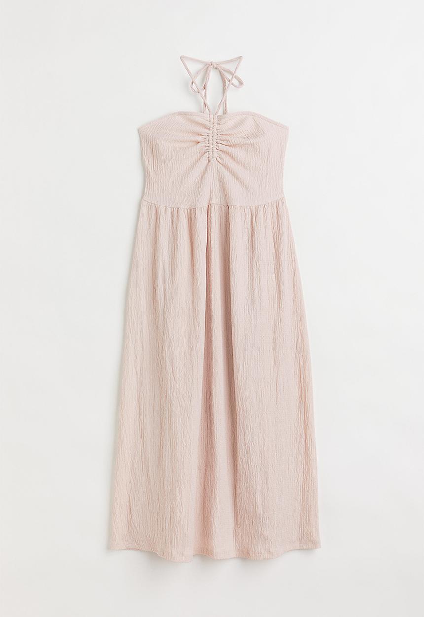 H&M - Crinkled halterneck dress - light beige